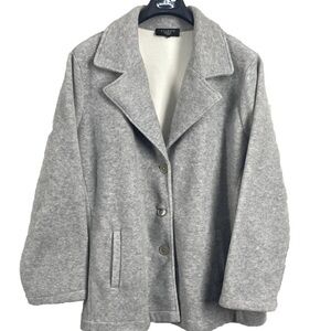 Talbot’s Women’s  Gray Pea Coat Sz 1X Single Breasted Fleece Collared Pockets